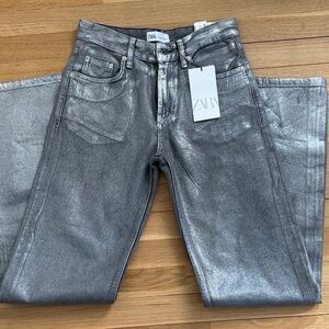 Zara Metallic Silver wide leg